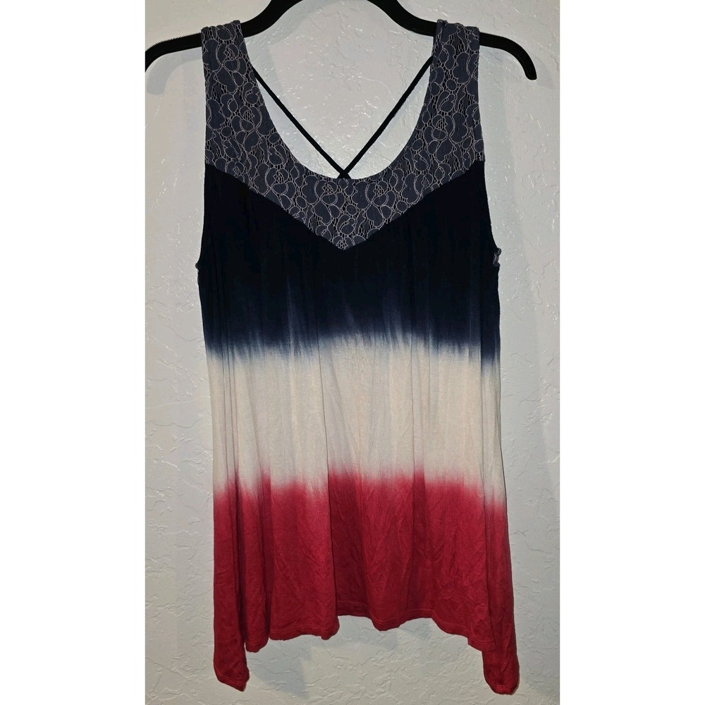 World Unity Tank top S Accent Red White & Blue Tie Dye Sleeveless 4th of July